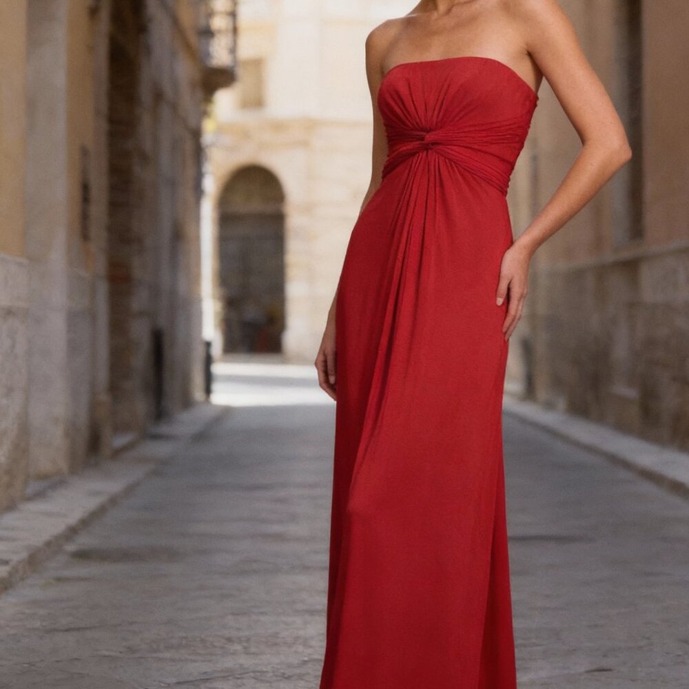 BCBGMaxAzria Red Strapless Floor length Gown - Picture 2 of 14